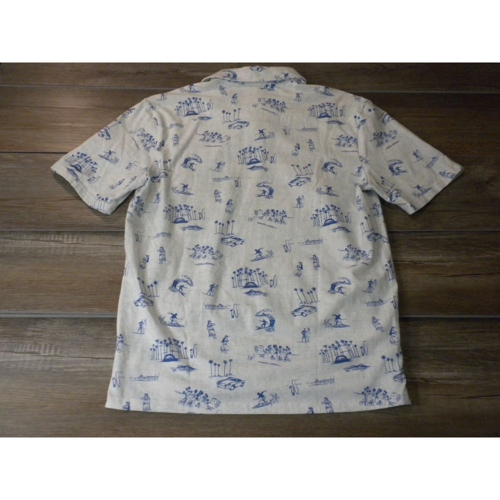 Johnnie-O Polo Shirt Mens M White Blue Hangin Out Beginner's Luck AOP Surf Beach - Picture 2 of 7